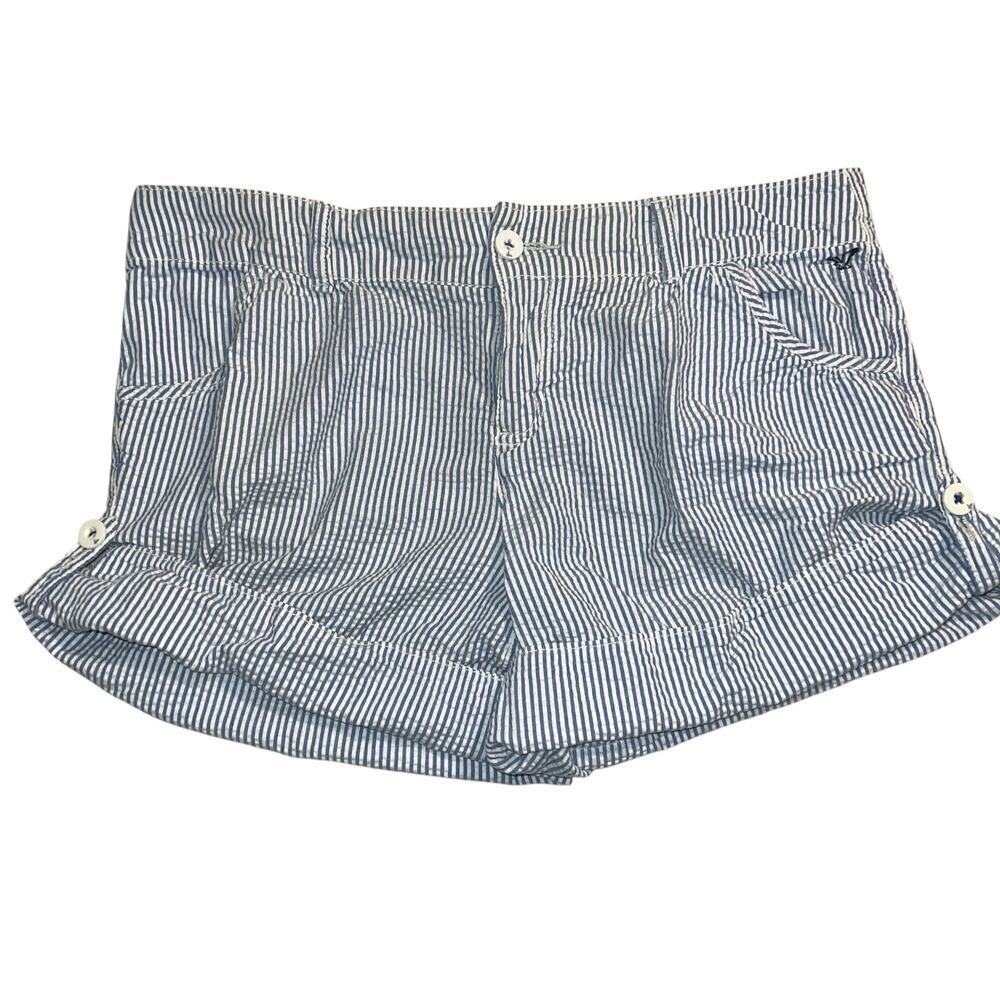 AMERICAN EAGLE Blue & White Striped 100% Cotton Roll Cuff Size 12